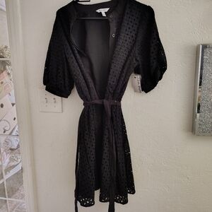 Women's Black Eyelet DRESS/ROBE SOPHISTICATED, UPSCALE, VINTAGE, FUN, EASY WEAR